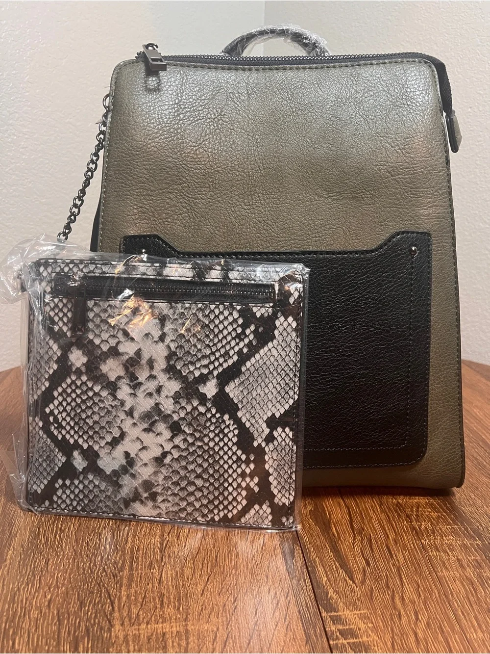 Aldo Olive Green and Black Textured Leather Backpack
